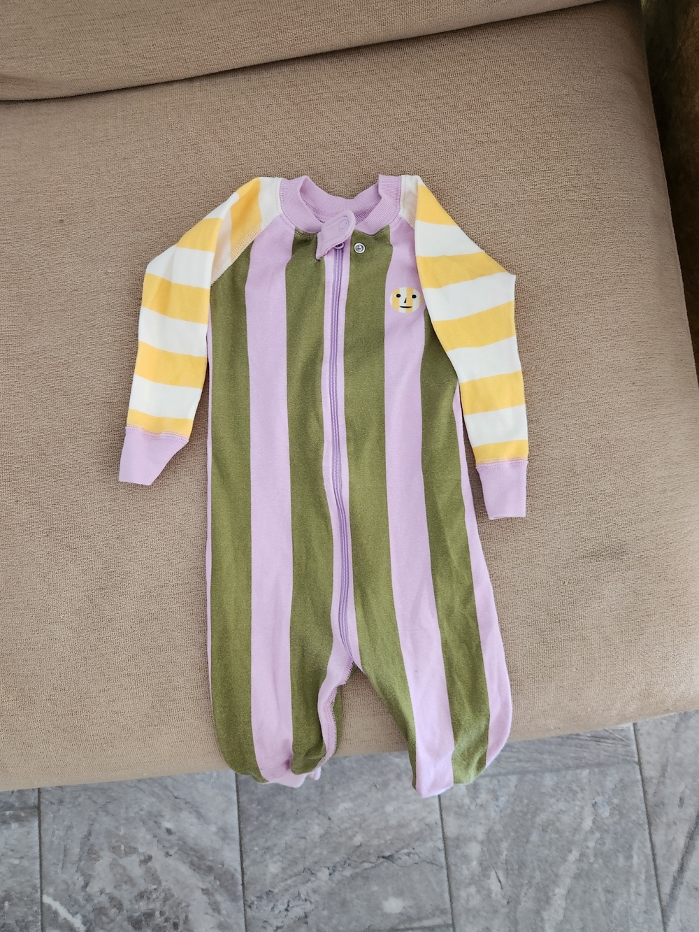 Hanna Andersson Striped One-Piece Bodysuit in Lavender, Olive & Yellow
